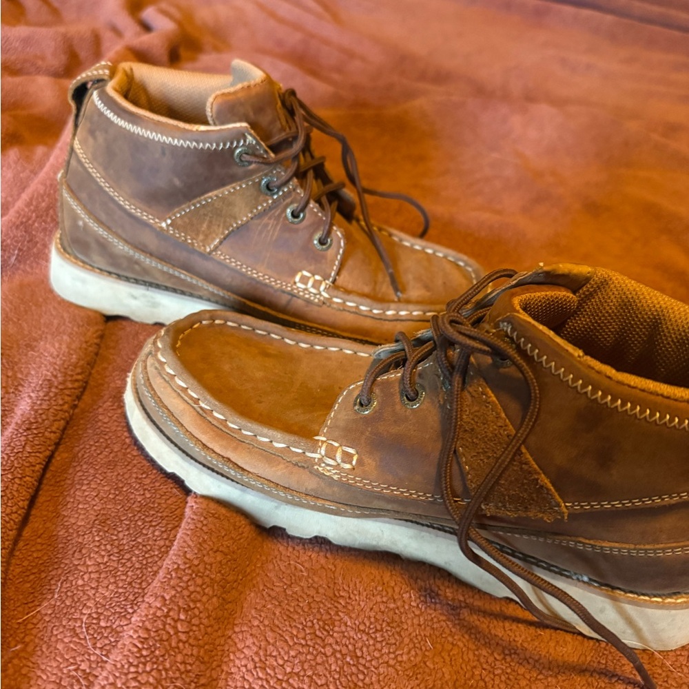 Twisted X Brown Lace Up Boots Youth 4.5 fits like Women’s 7 Wedge sole Moc toe - Picture 6 of 11
